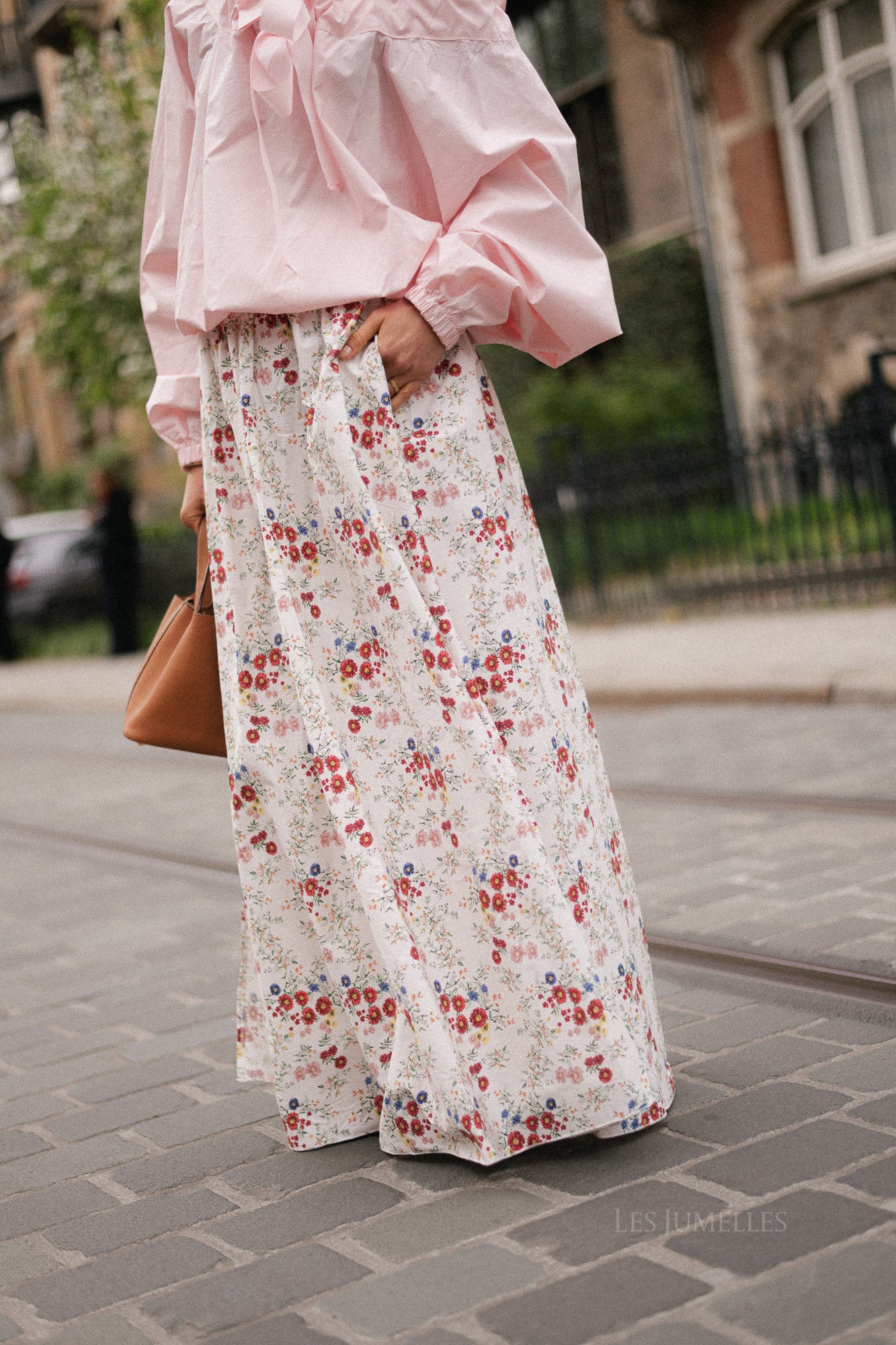 Fran long skirt flower print ecru