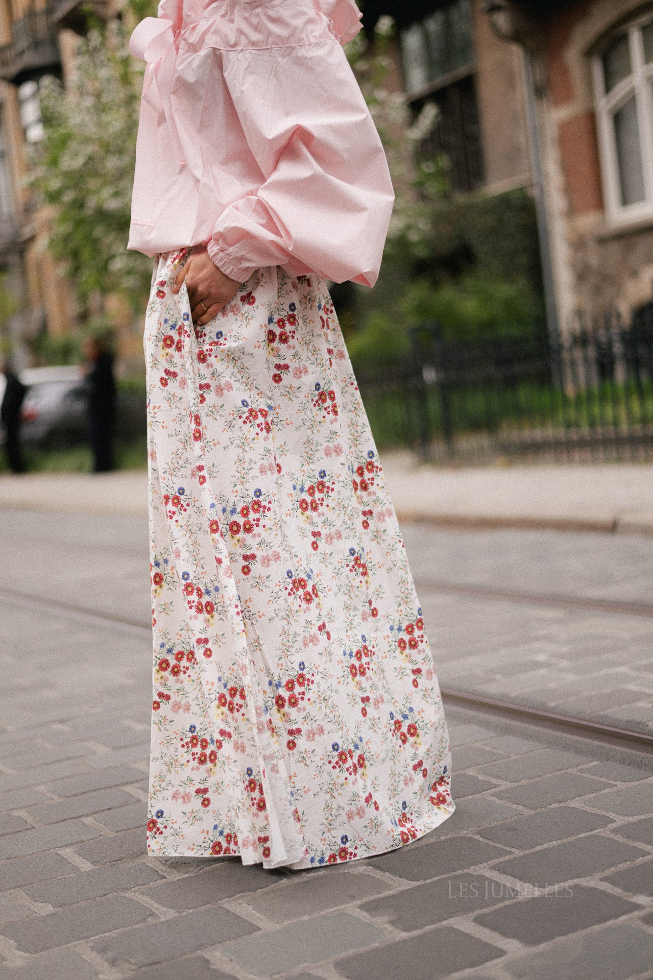 Fran long skirt flower print ecru