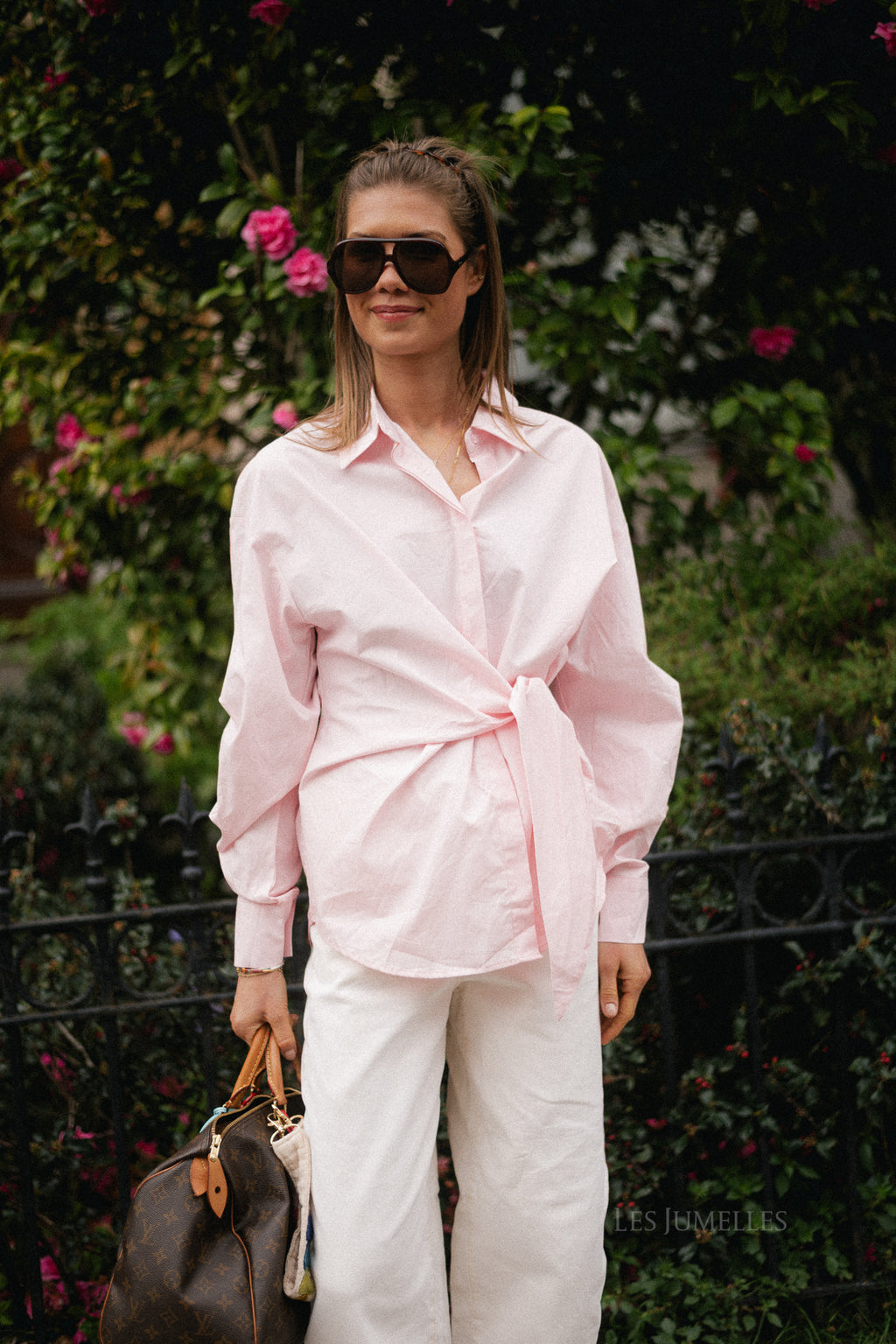 Alix tied blouse blush pink