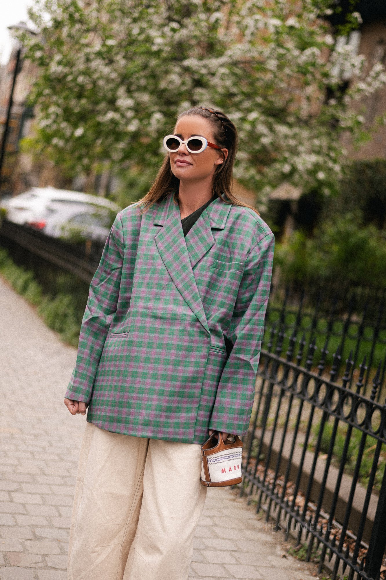 Chloe oversized signature check blazer green/mauve