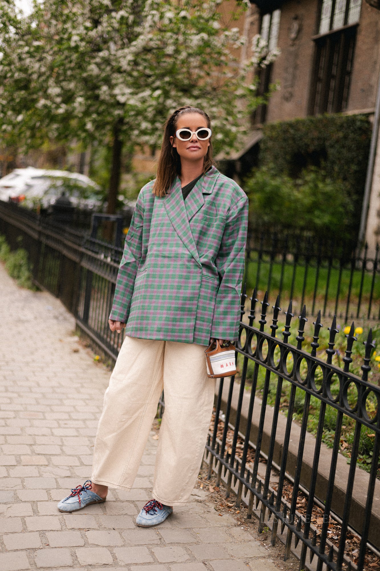 Chloe oversized signature check blazer green/mauve