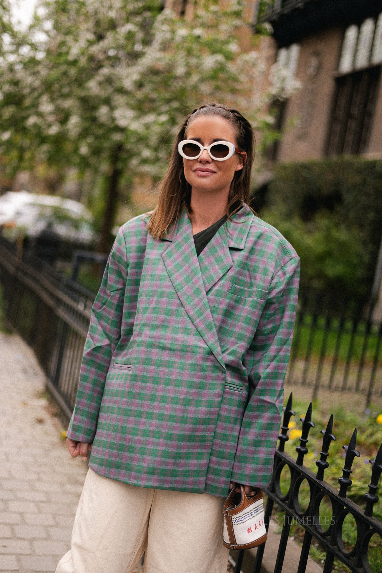 Chloe oversized signature check blazer green/mauve