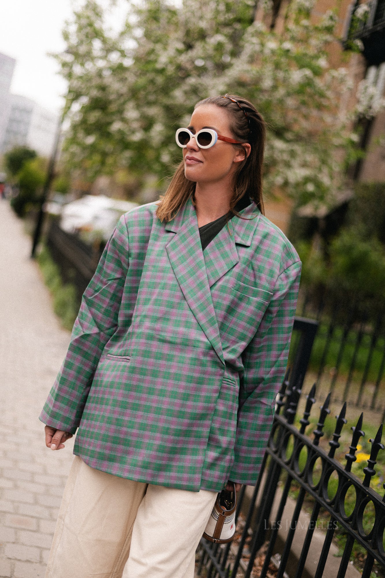 Chloe oversized signature check blazer green/mauve