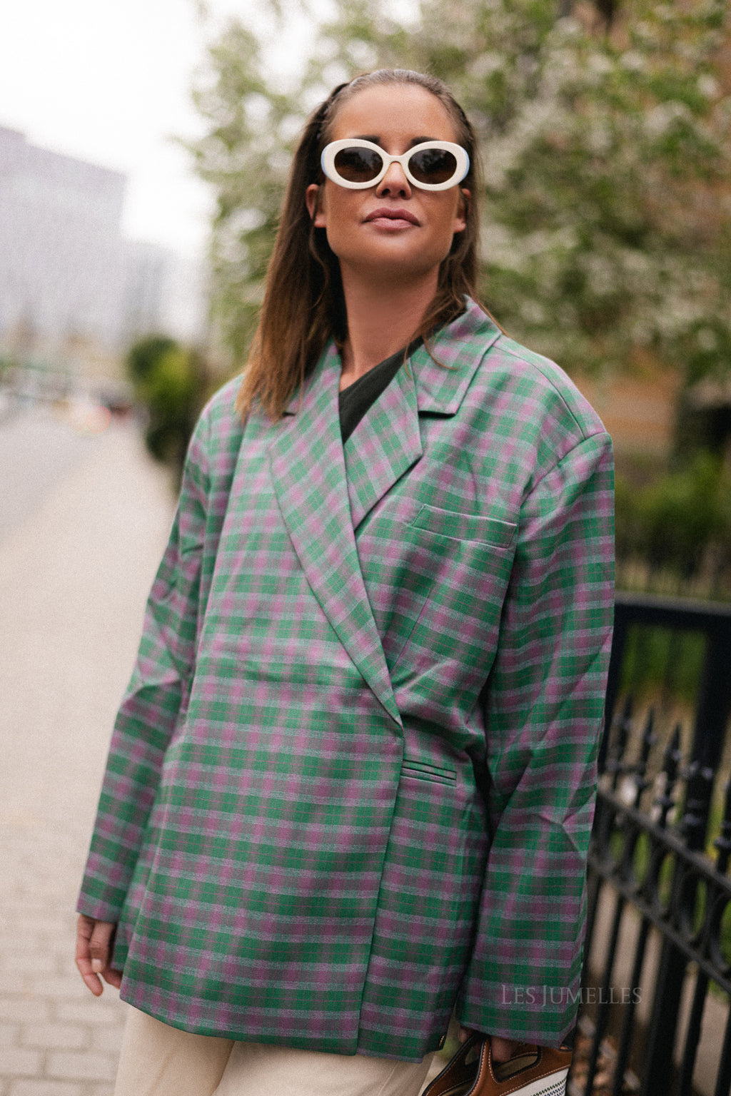 Chloe oversized signature check blazer green/mauve