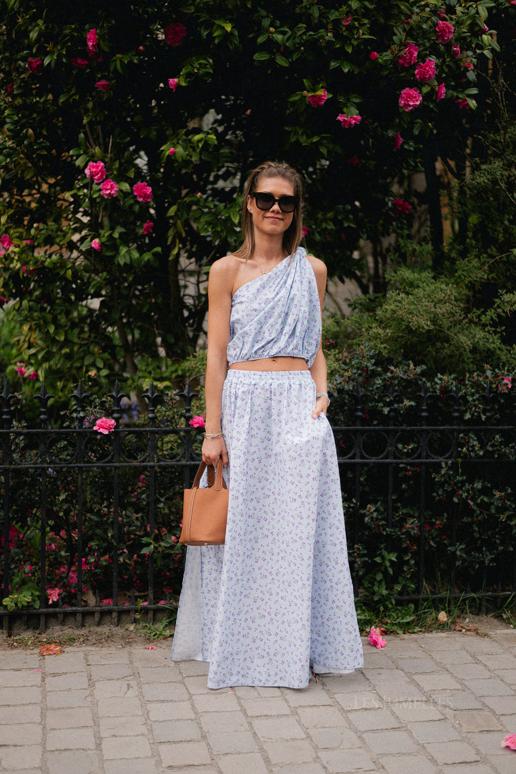Fran one shoulder top flower print blue