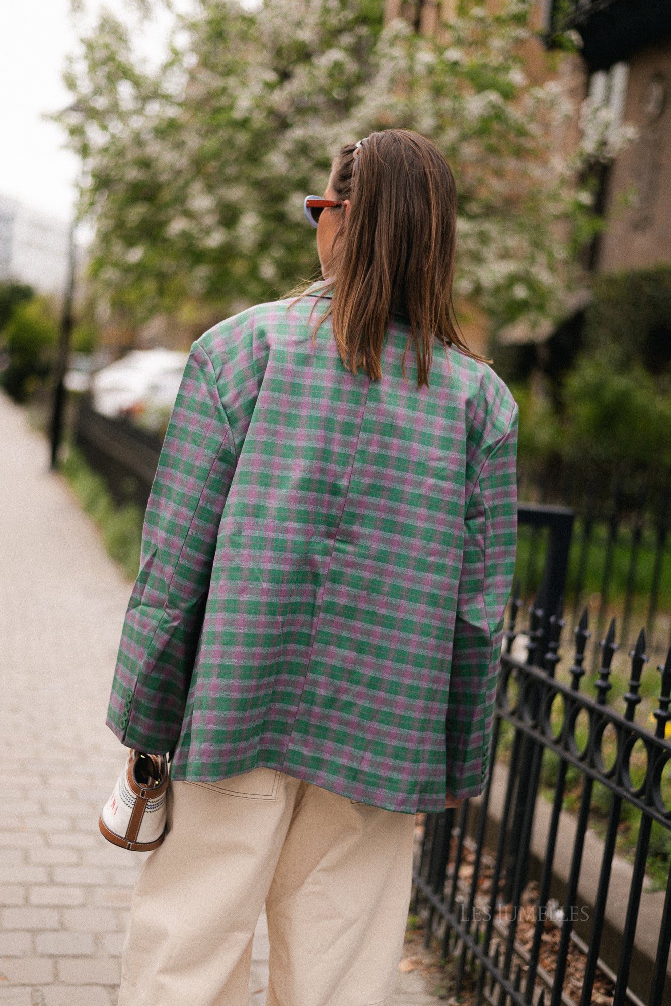 Chloe oversized signature check blazer green/mauve