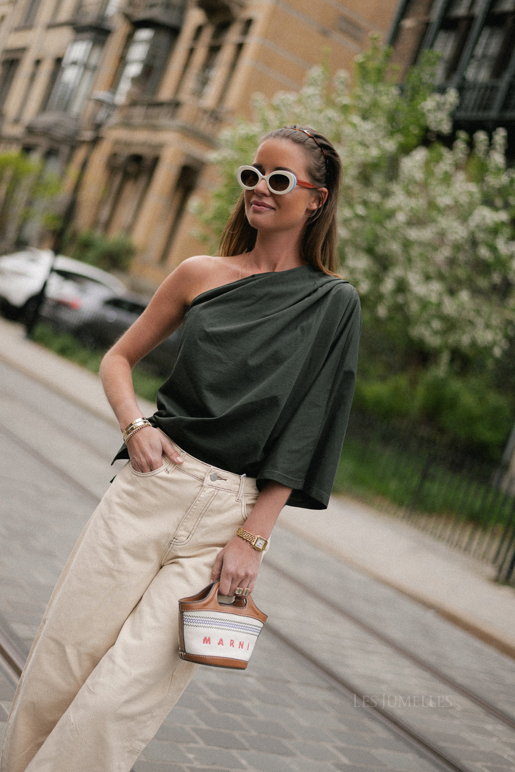 Celie one shoulder shirt khaki