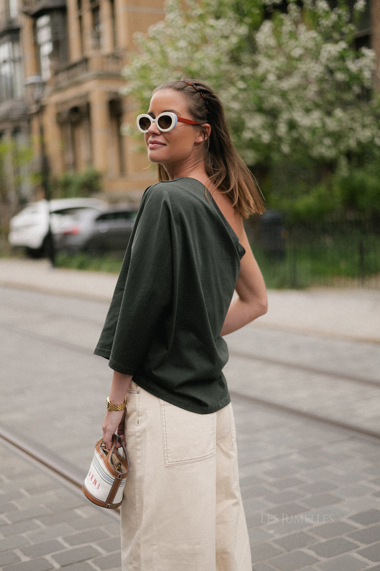 Celie one shoulder shirt khaki