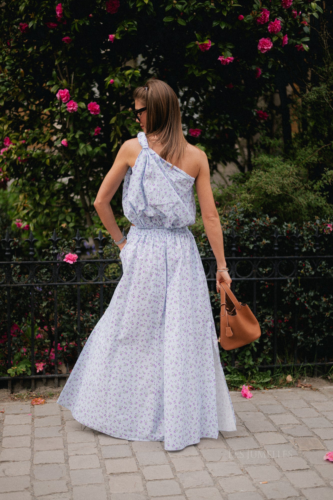 Fran one shoulder top flower print blue