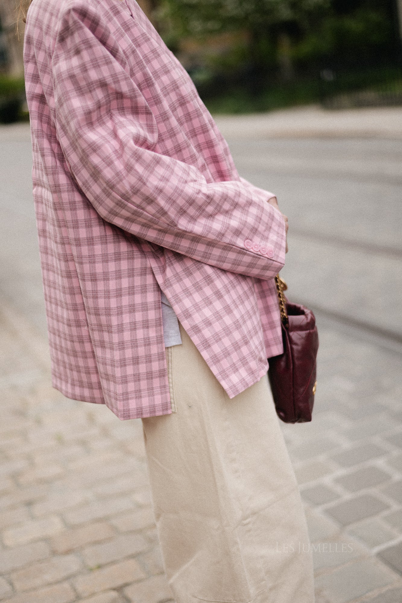 Chloe oversized signature check blazer pink/black