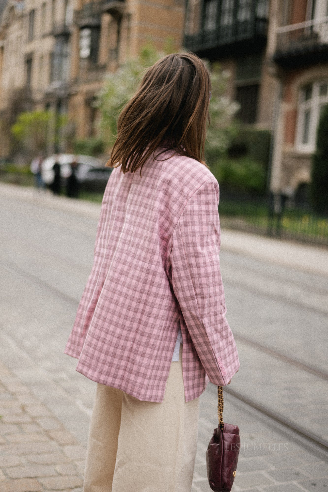 Chloe oversized signature check blazer pink/black