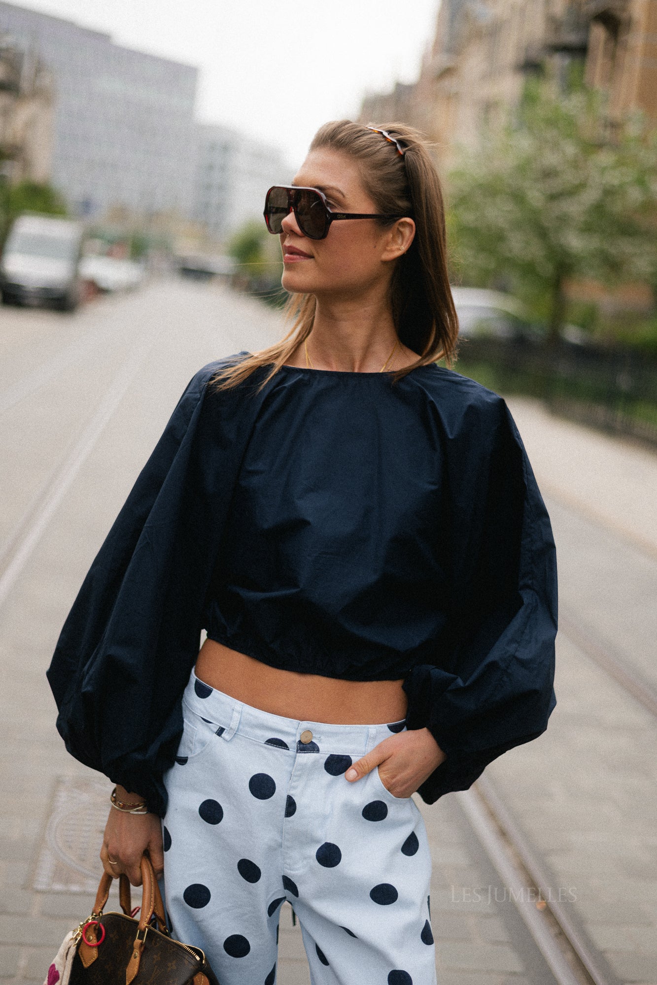 Mira open back blouse navy