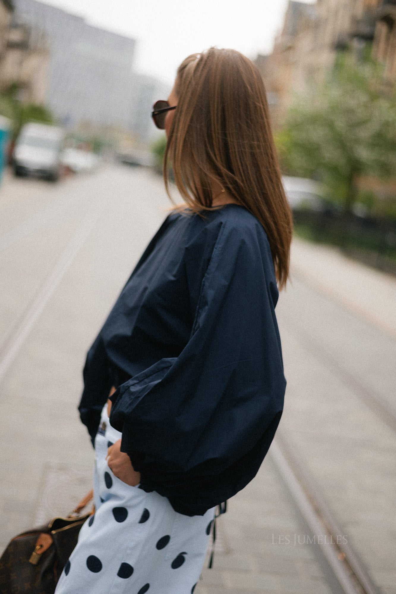 Mira open back blouse navy