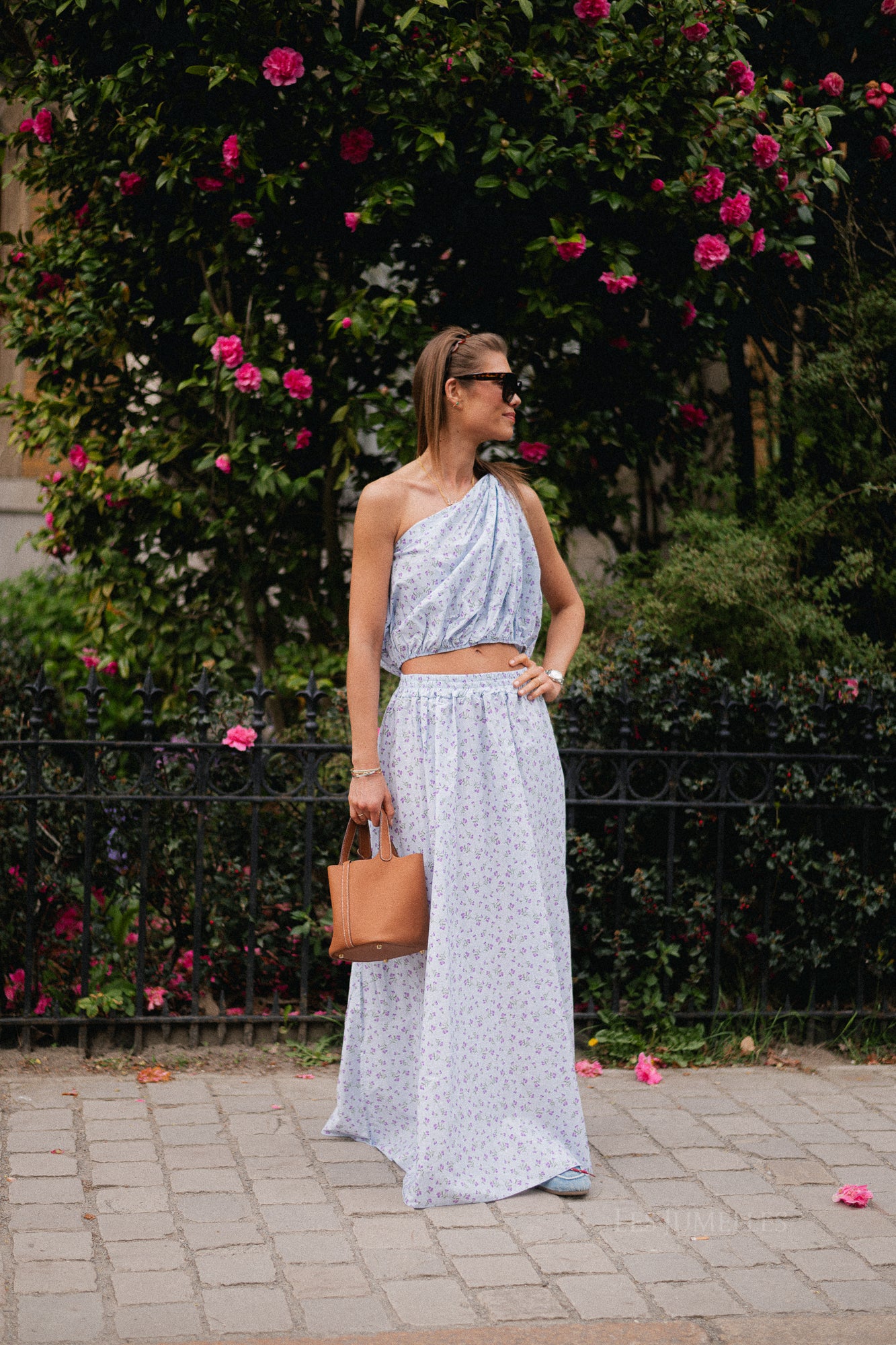 Fran one shoulder top flower print blue