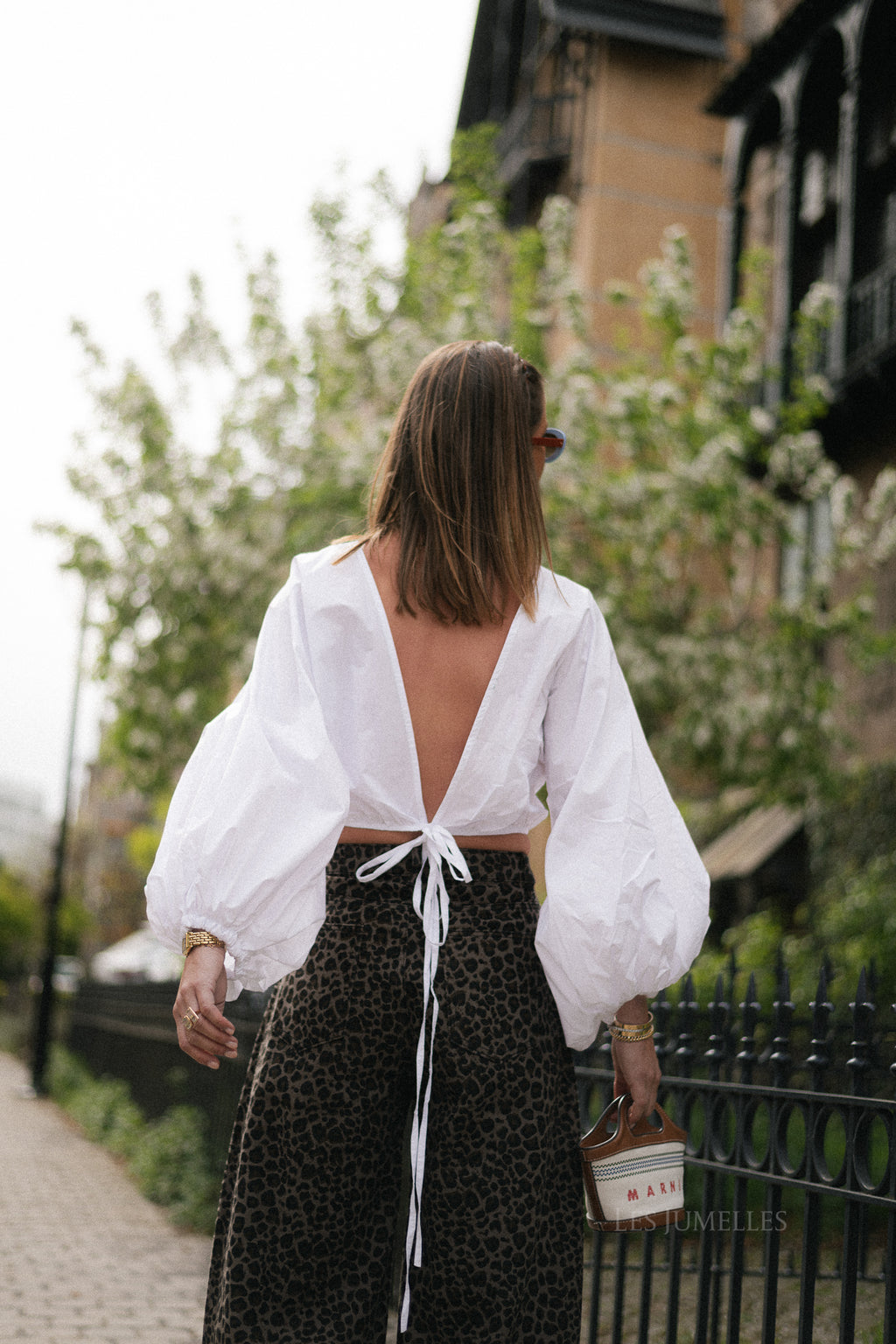 Mira open back blouse white