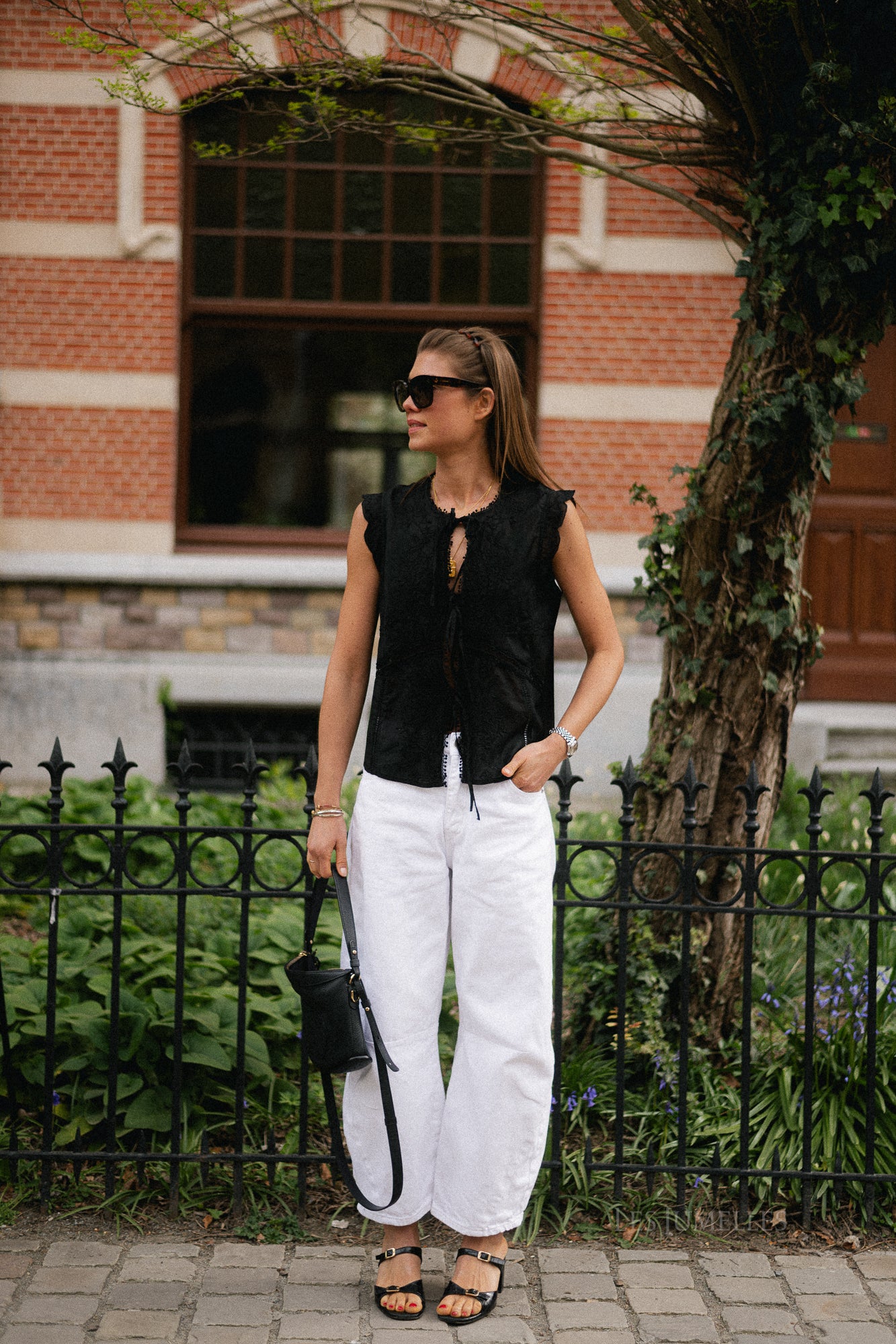 ROUIvy S/L tie neck top meteorite