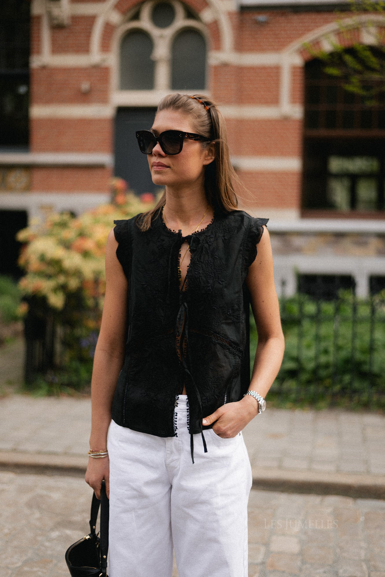 ROUIvy S/L tie neck top meteorite