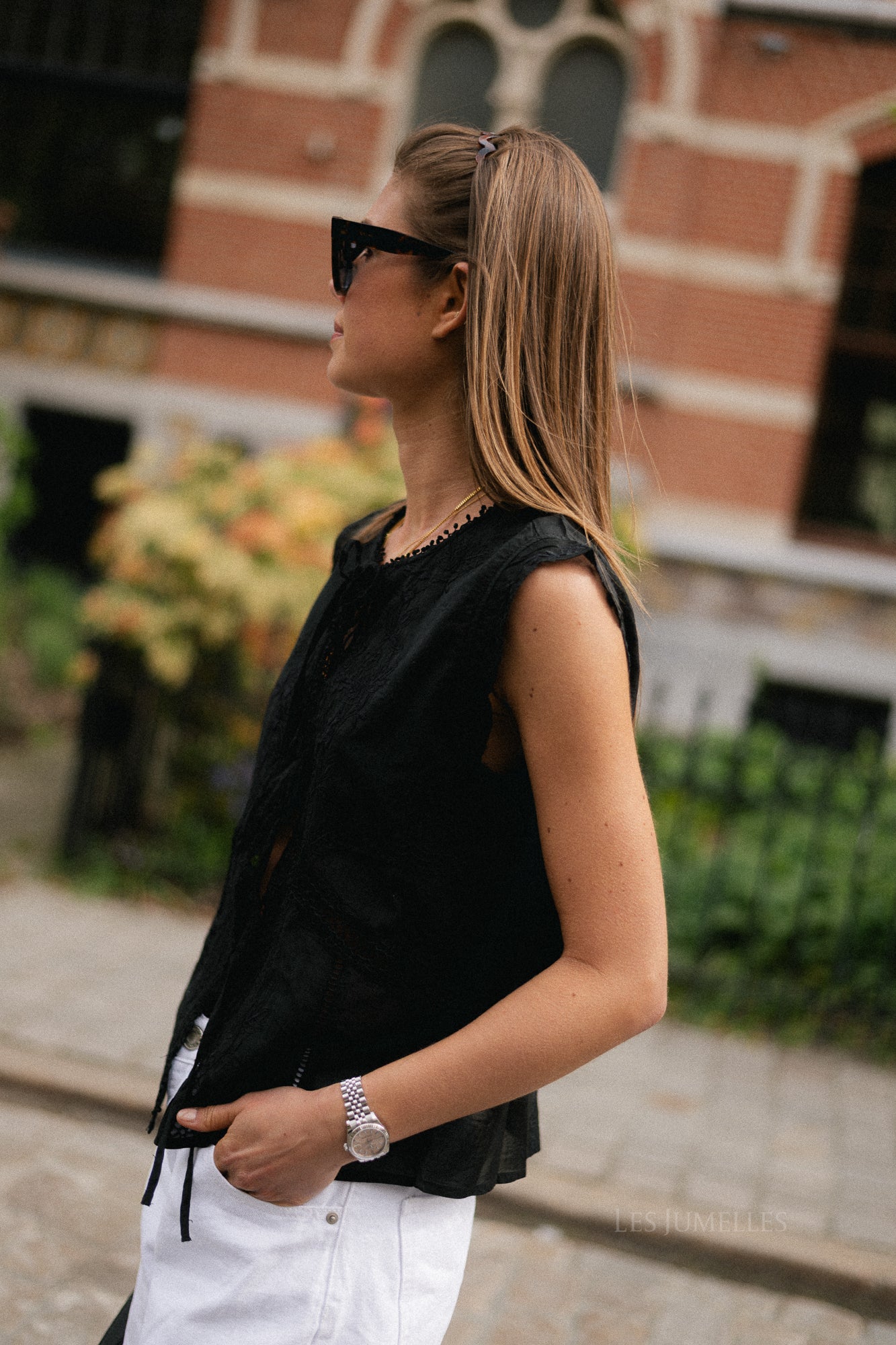 ROUIvy S/L tie neck top meteorite