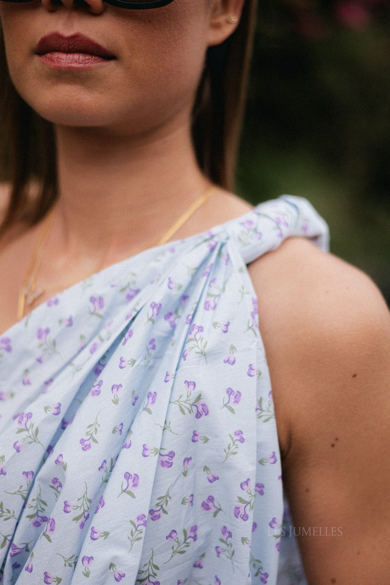 Fran one shoulder top flower print blue