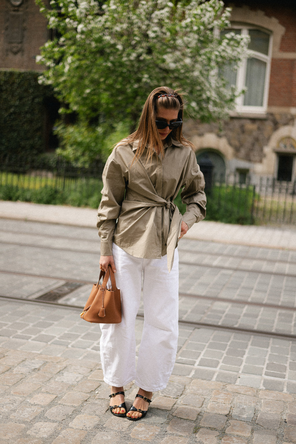 Alix tied blouse deep taupe