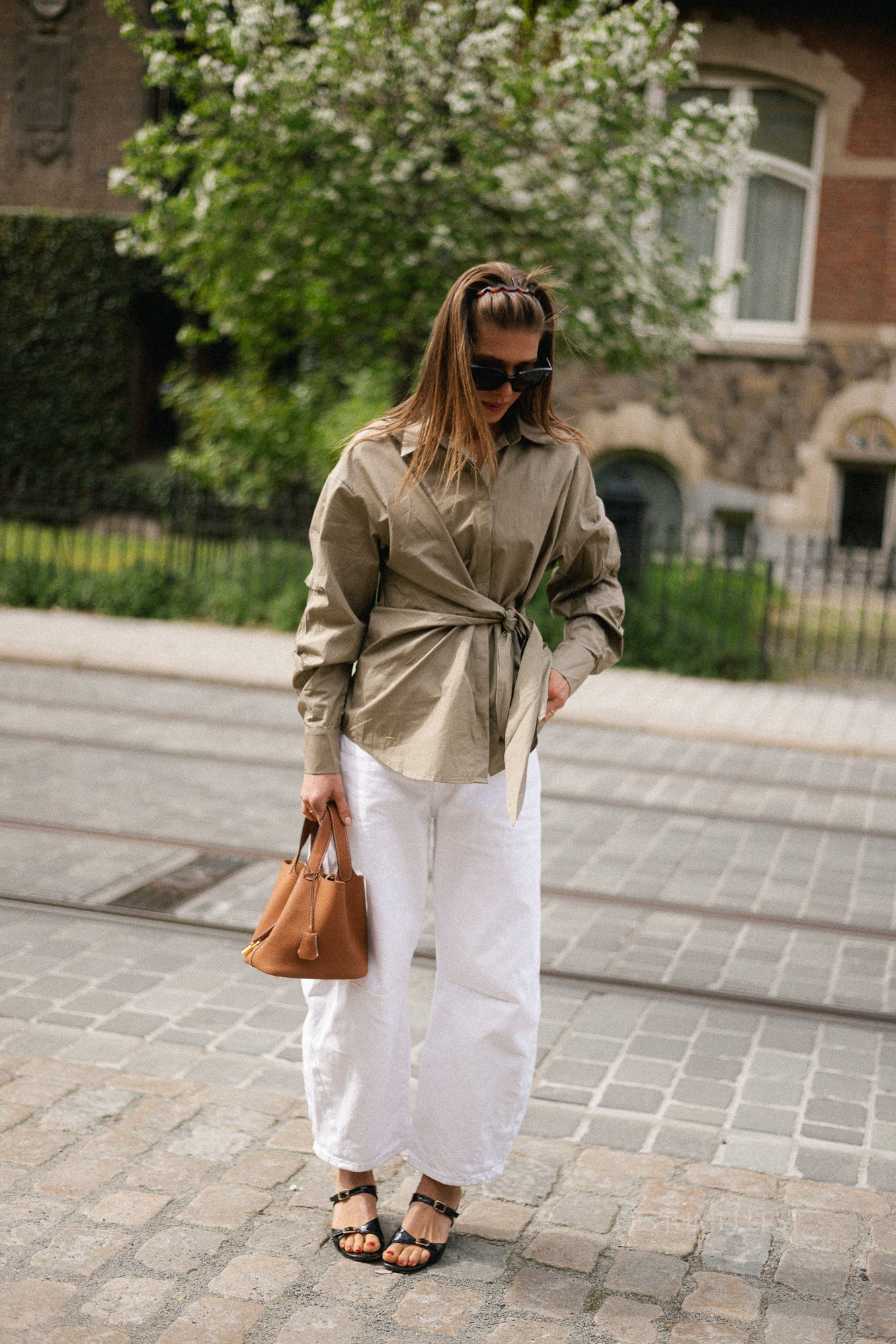 Alix tied blouse deep taupe