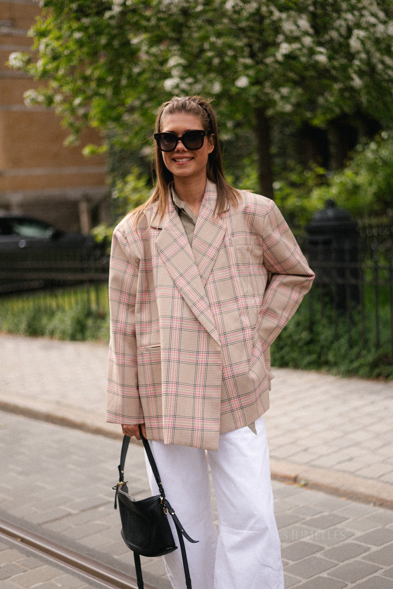 Chloe oversized signature check blazer - pink/beige