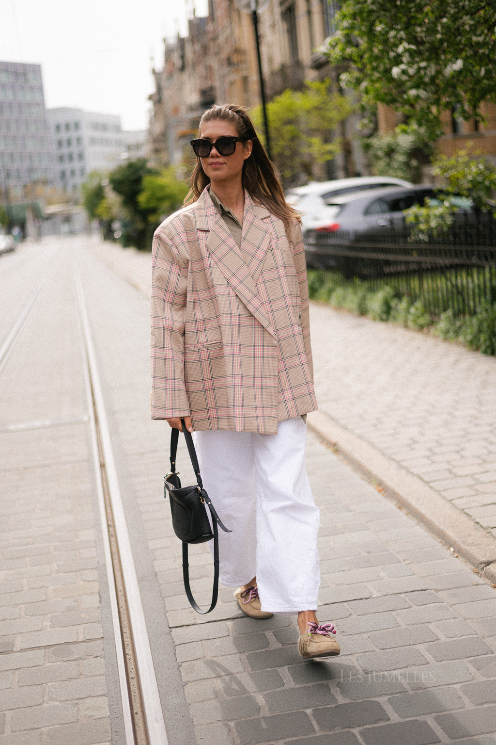 Chloe oversized signature check blazer - pink/beige