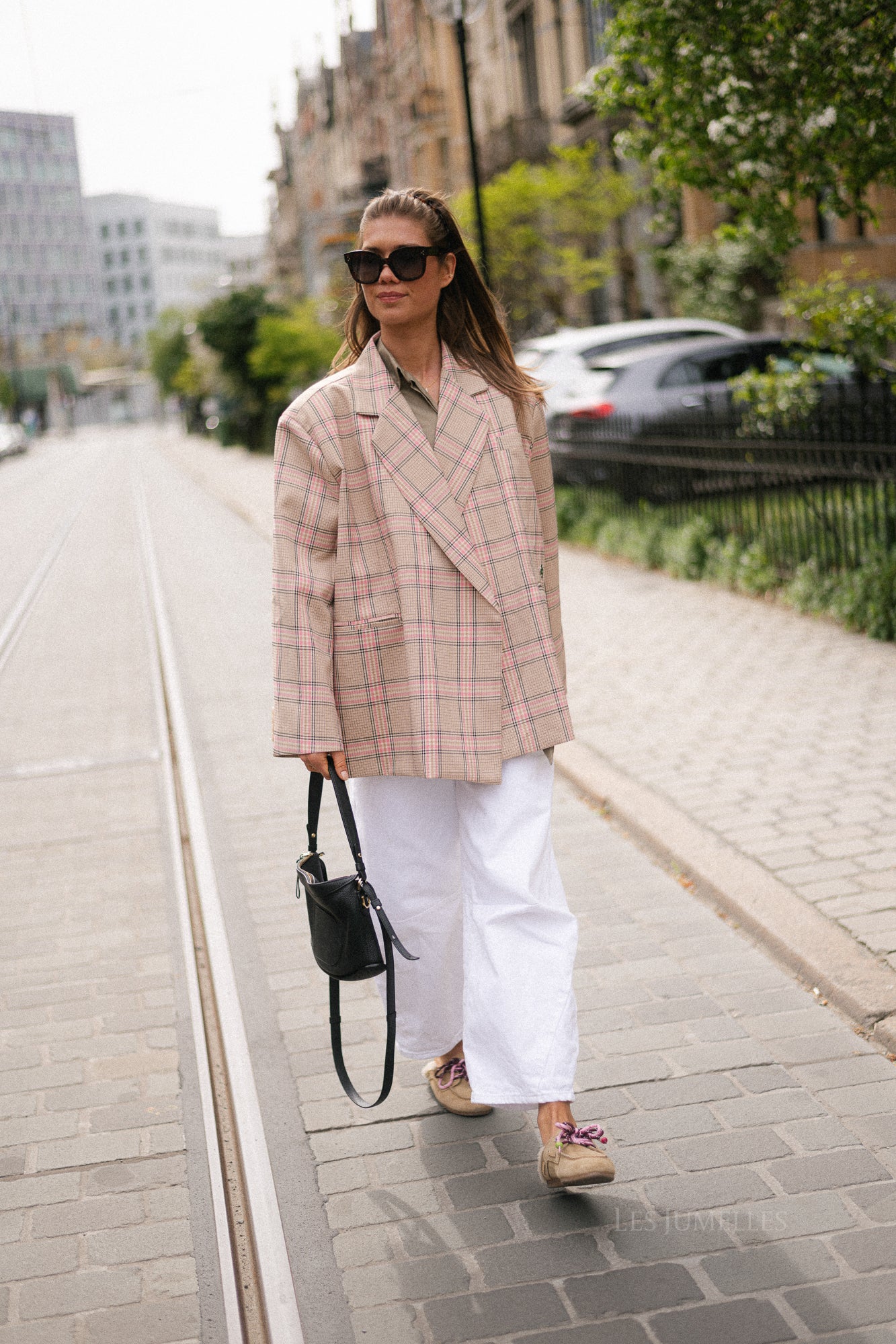 Chloe oversized signature check blazer - pink/beige