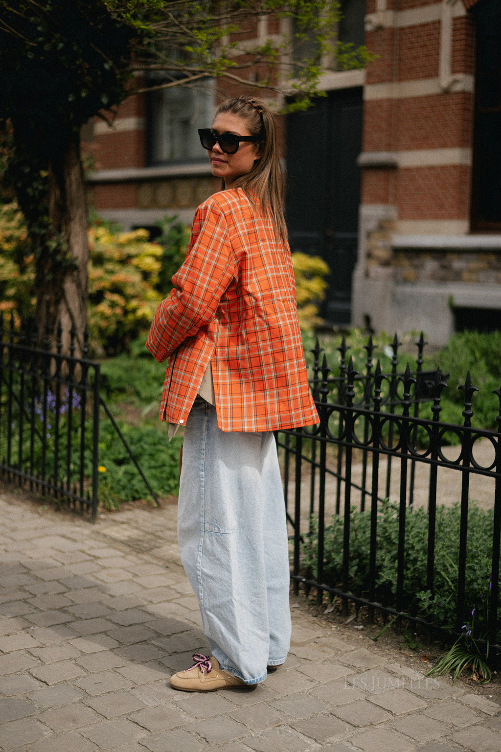 Chloe oversized signature check blazer - bright orange/ taupe