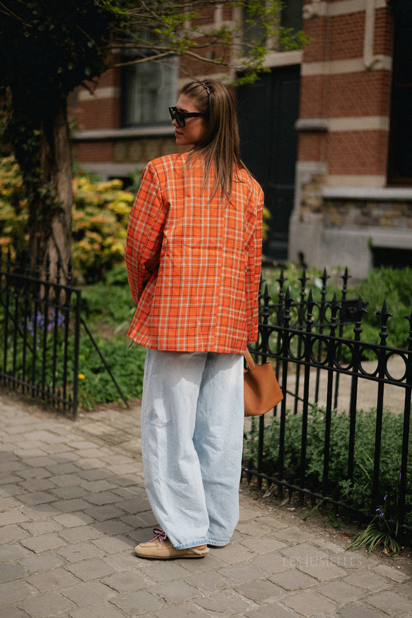 Chloe oversized signature check blazer - bright orange/ taupe