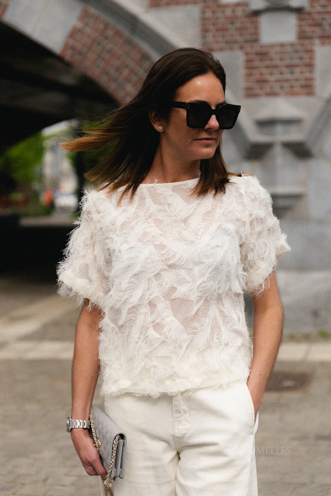 SLFMyline SS boat neck top egret