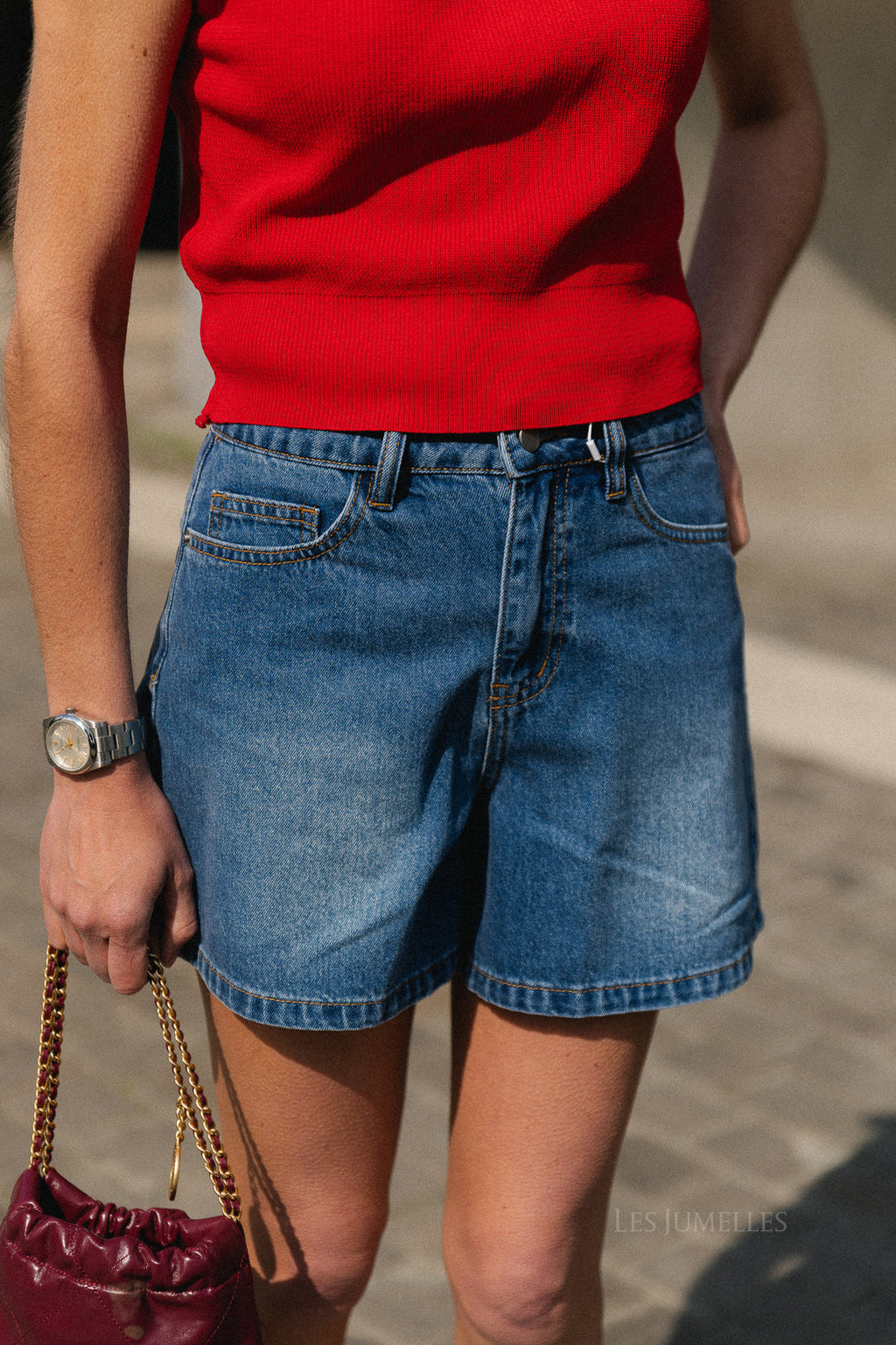 OBJAndrea HW shorts medium blue denim