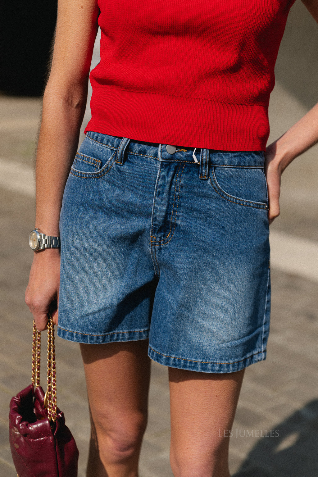 OBJAndrea HW shorts medium blue denim