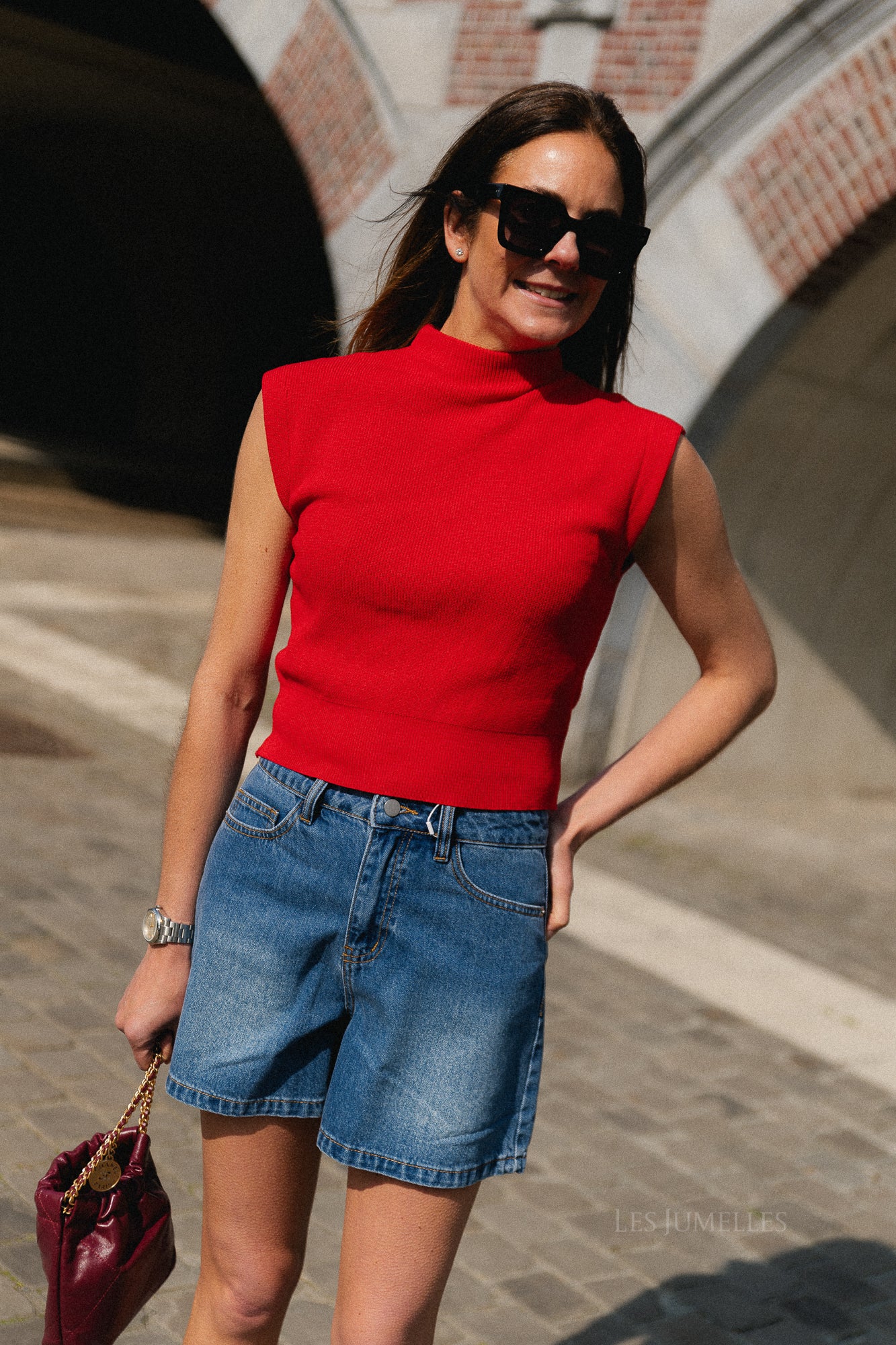 Ines SL knitted top red