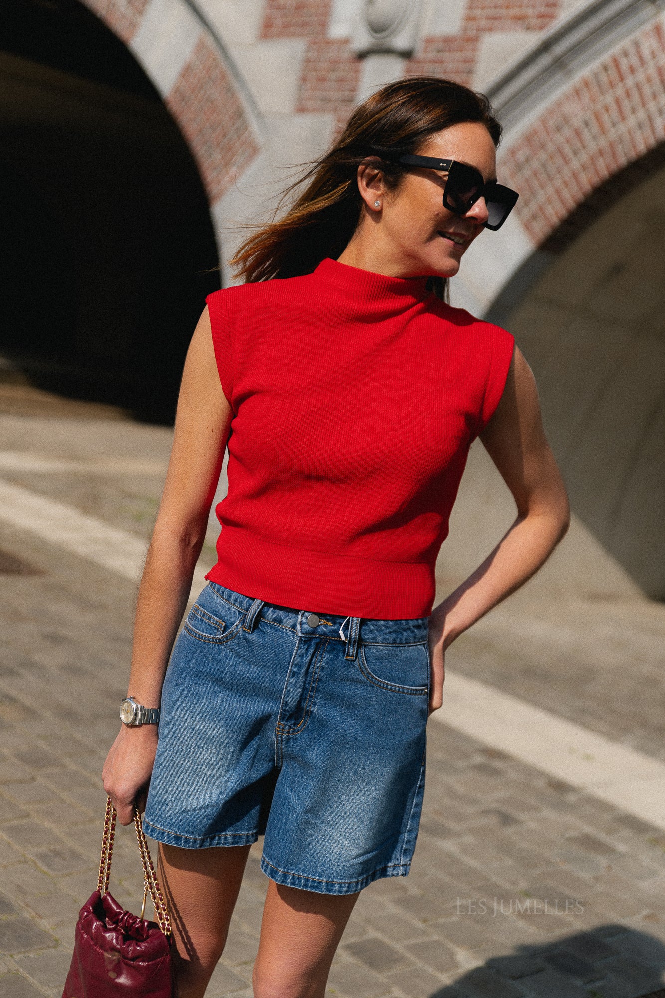 Ines SL knitted top red