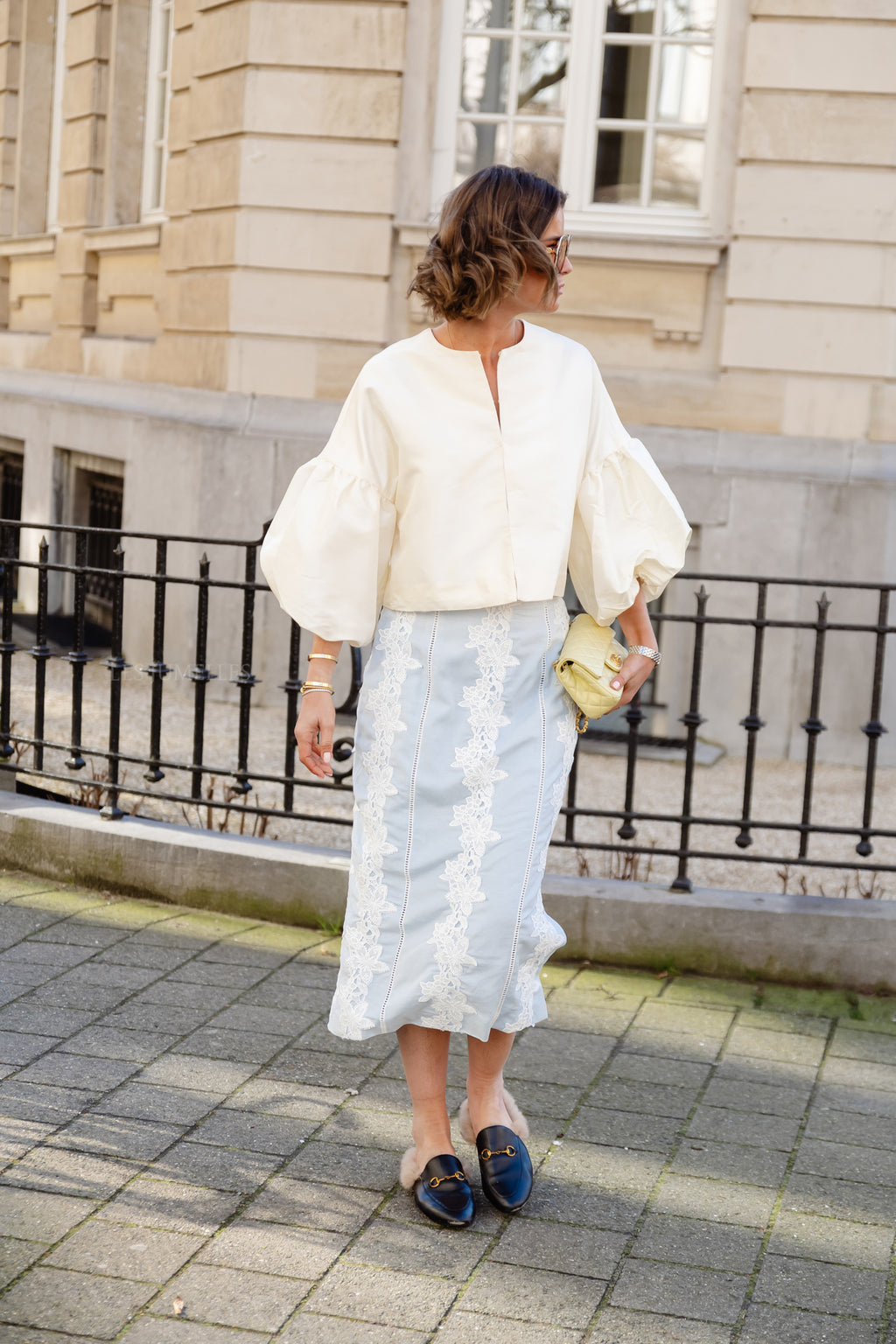 Melaine embroidered linen blend skirt light blue
