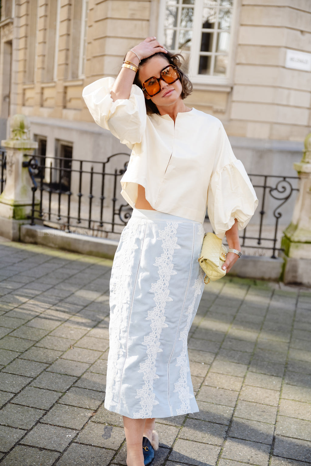 Melaine embroidered linen blend skirt light blue