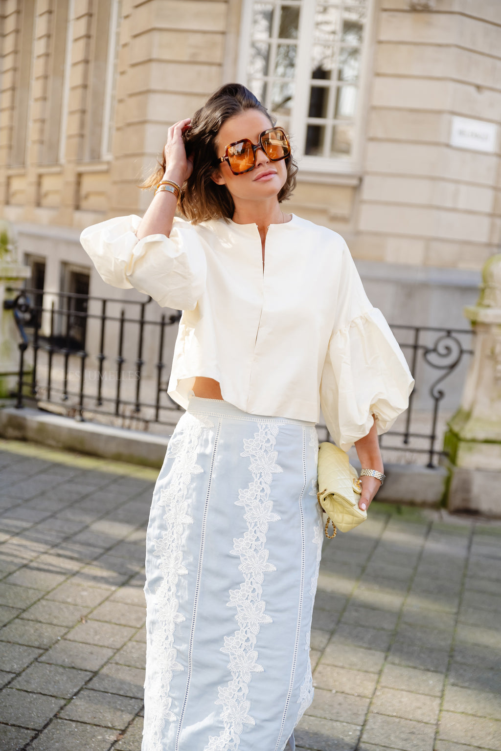 Melaine embroidered linen blend skirt light blue