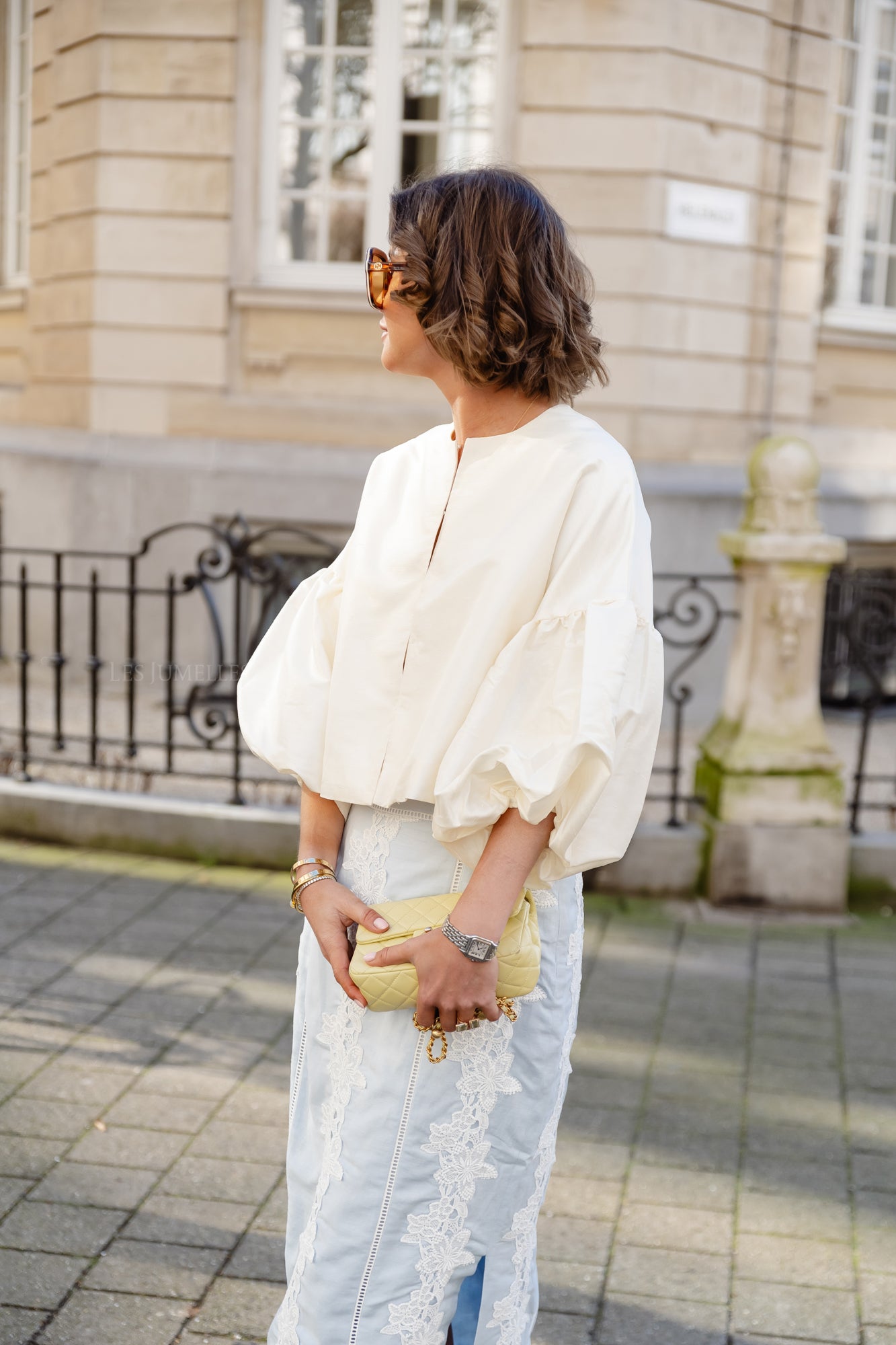 Melaine embroidered linen blend skirt light blue