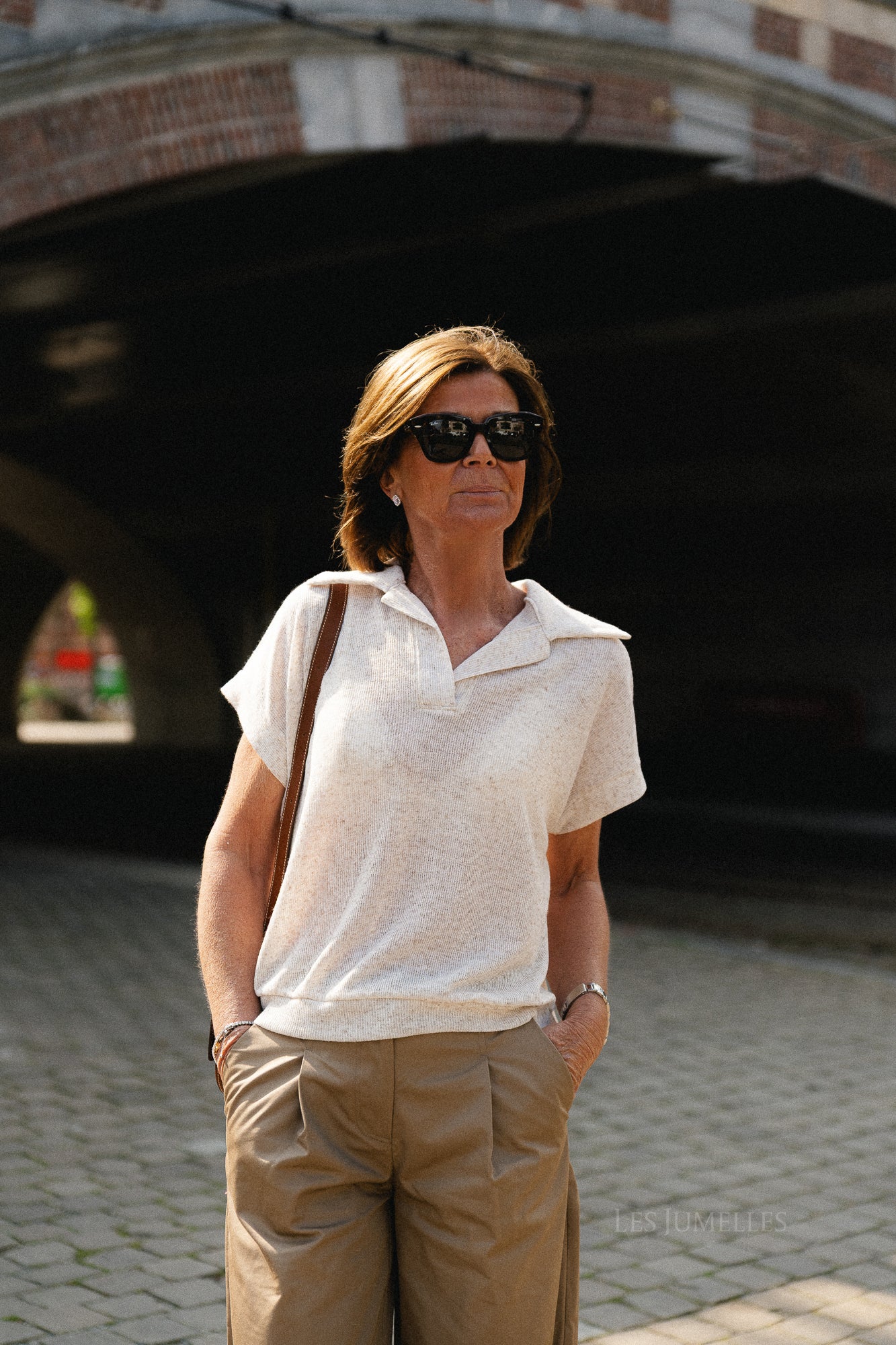 Leia SS polo shirt beige melange