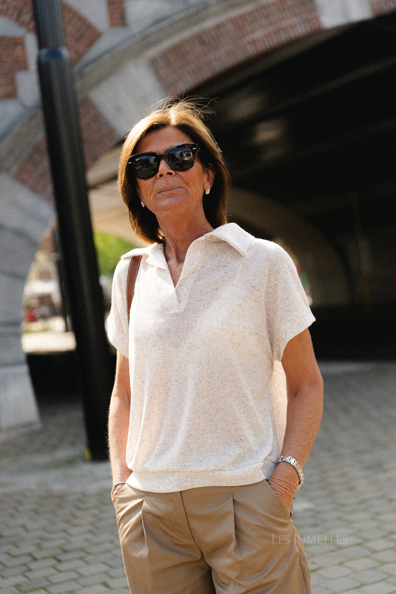 Leia SS polo shirt beige melange