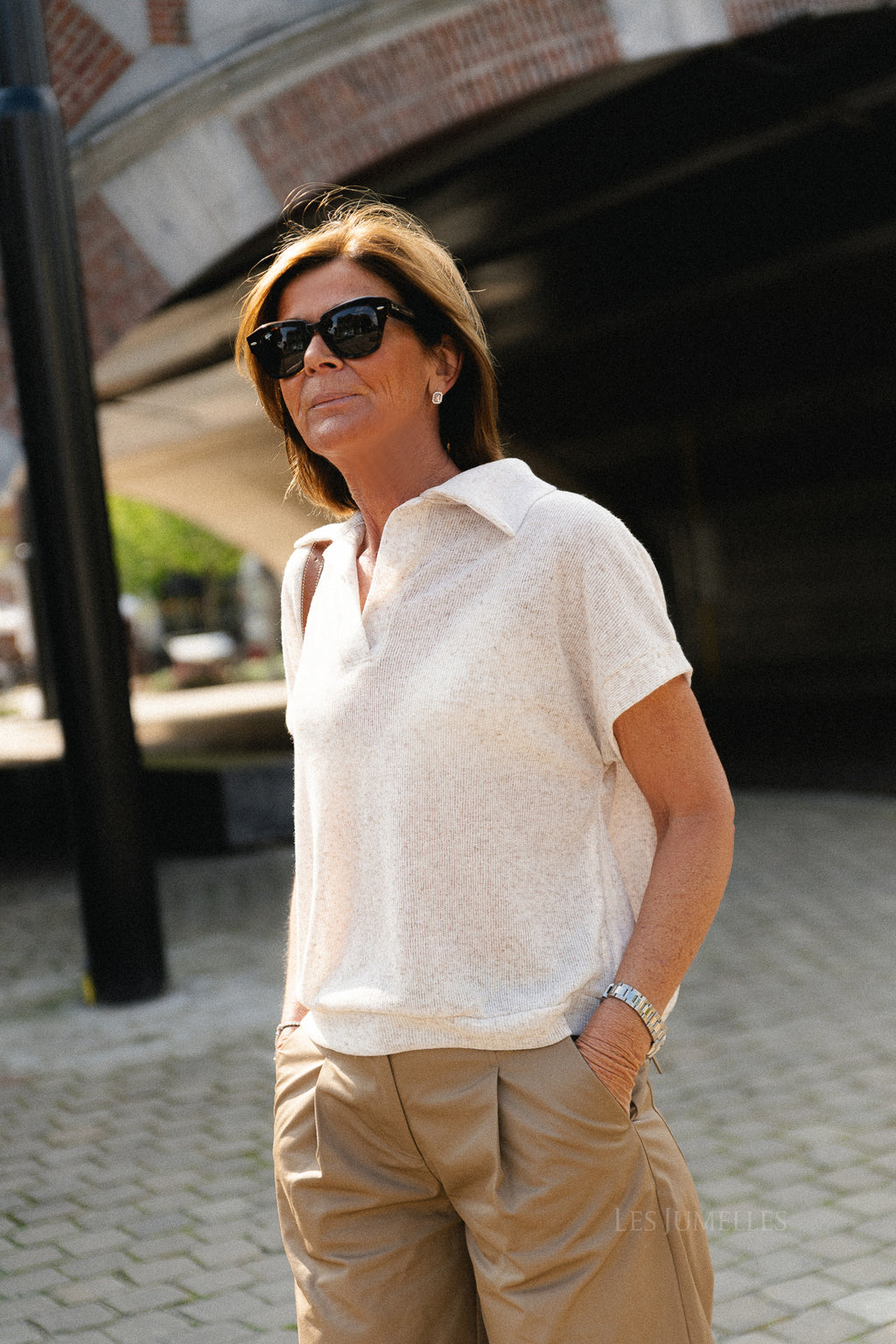 Leia SS polo shirt beige melange