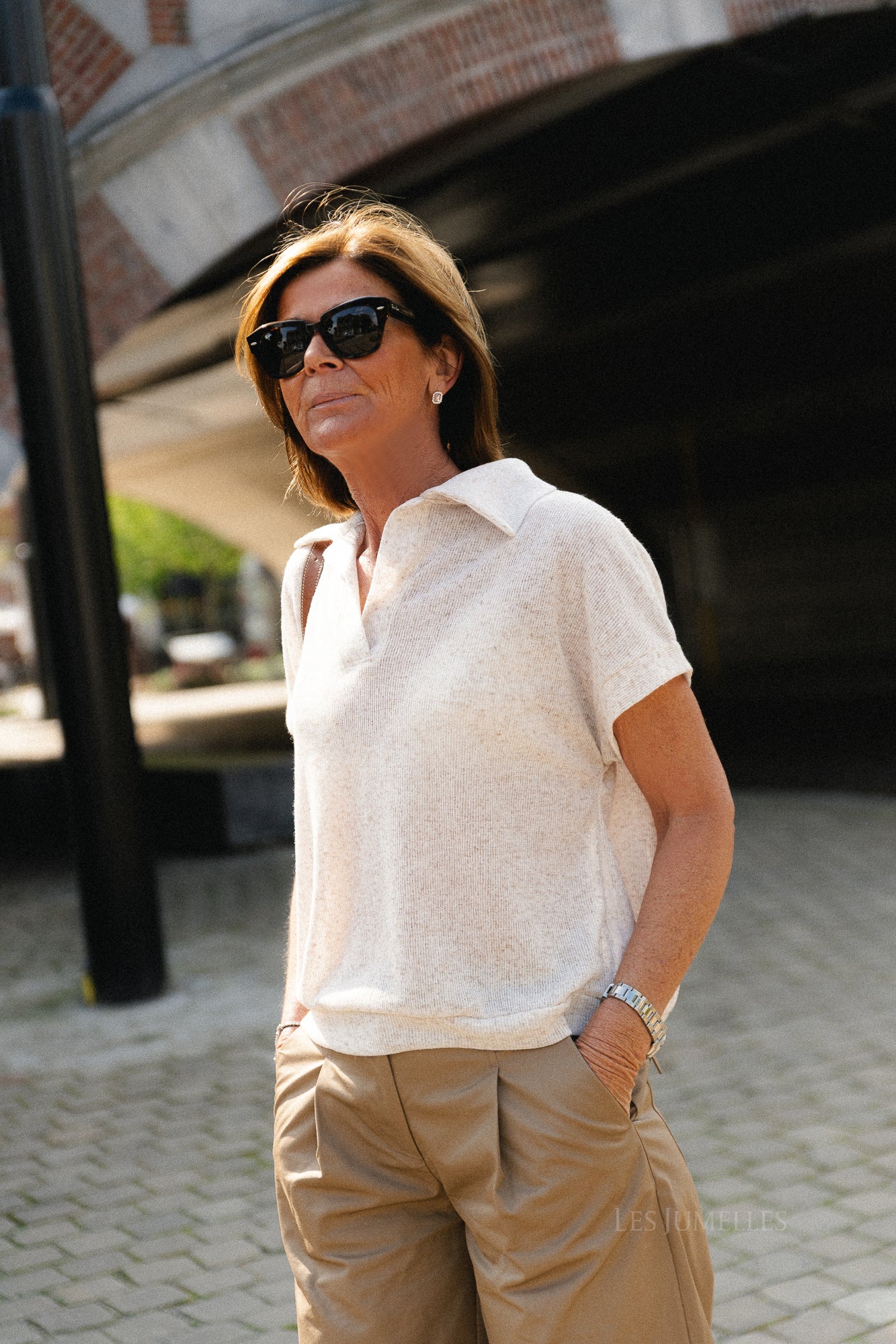 Leia SS polo shirt beige melange
