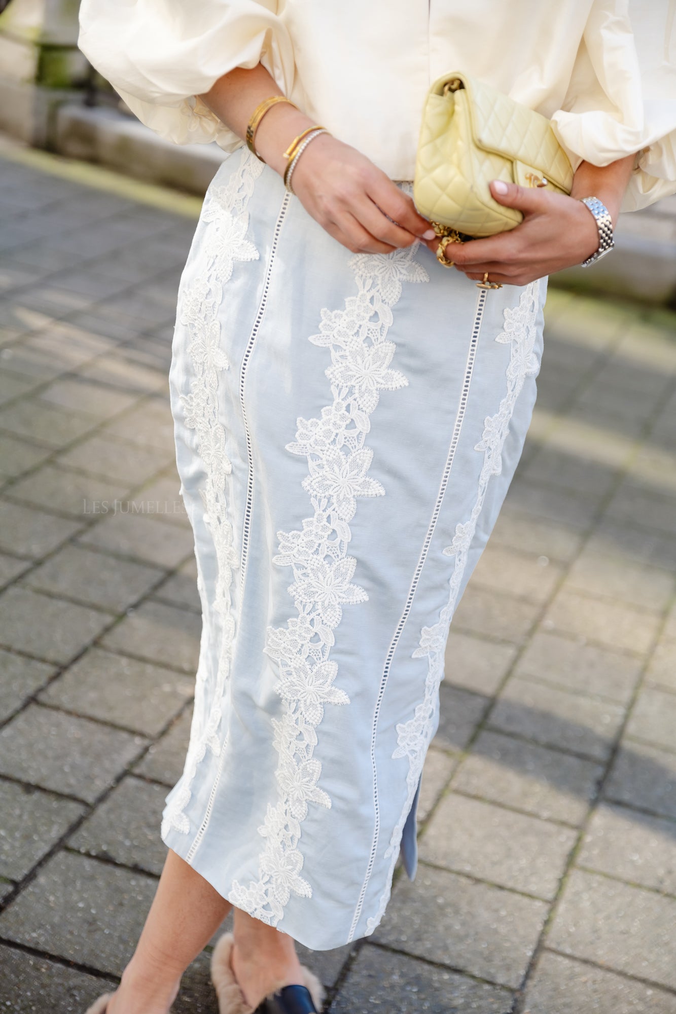 Melaine embroidered linen blend skirt light blue