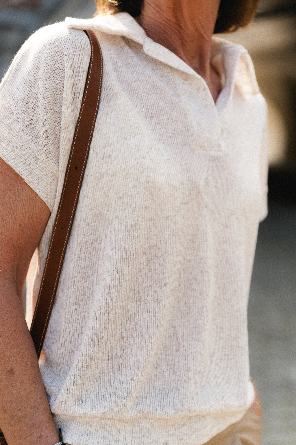 Leia SS polo shirt beige melange