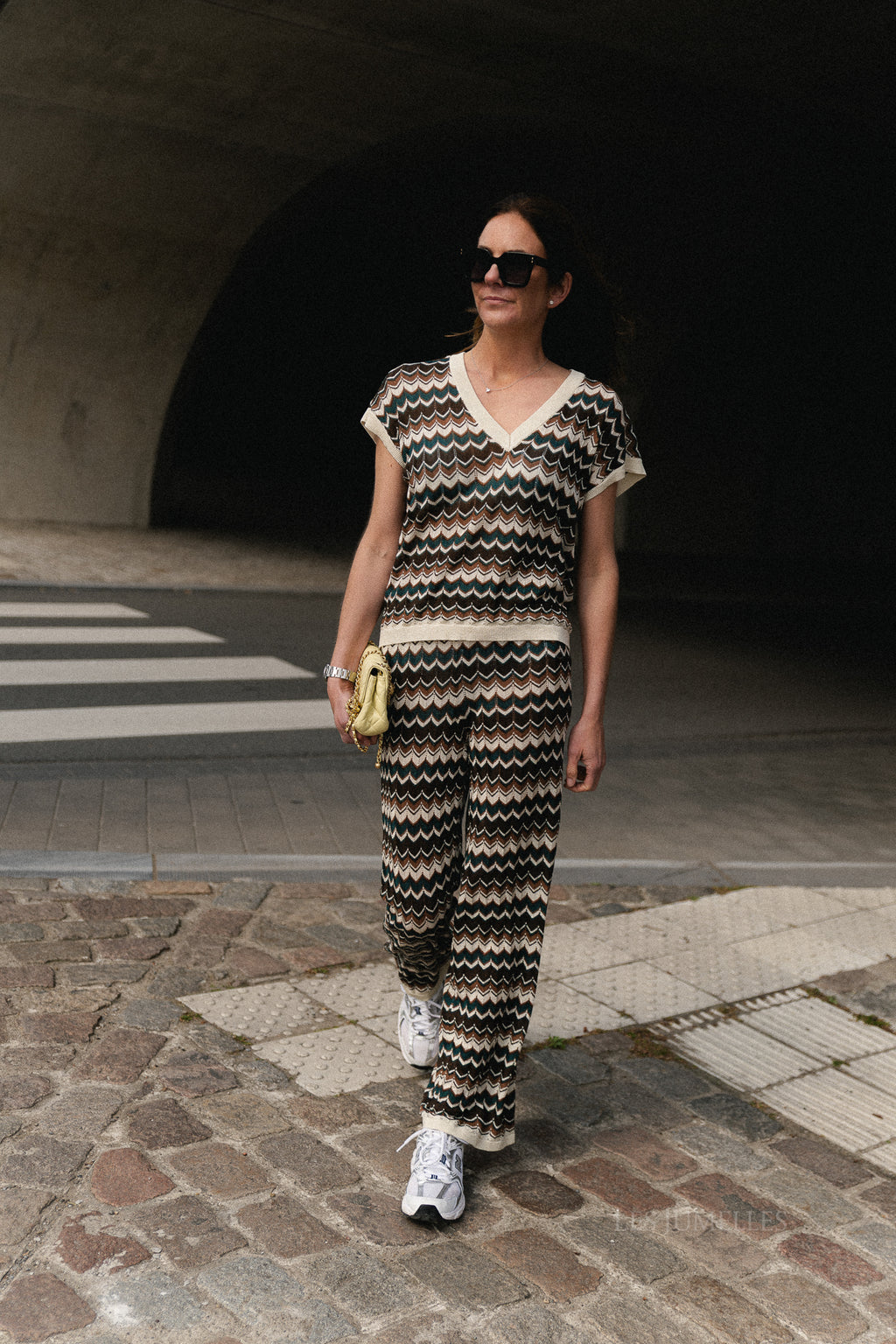 VIEmber V-neck SS glitter knit birch/multi