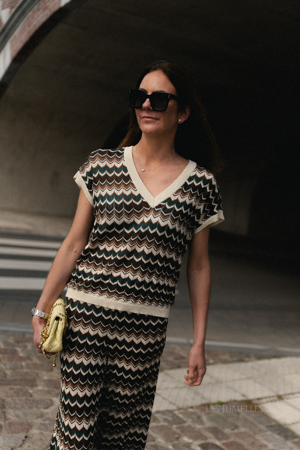 VIEmber V-neck SS glitter knit birch/multi