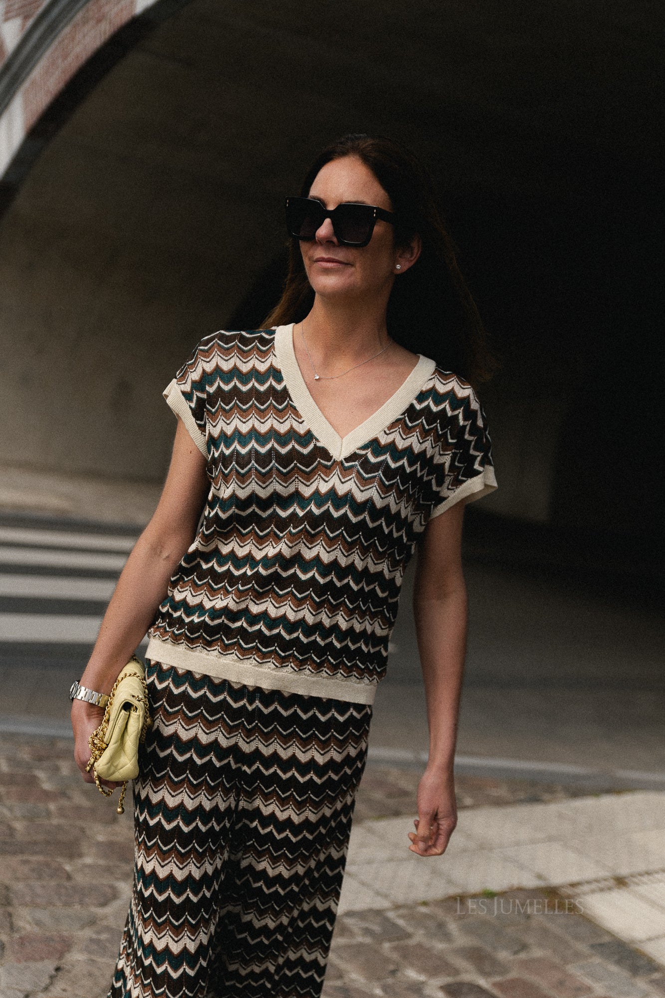 VIEmber V-neck SS glitter knit birch/multi
