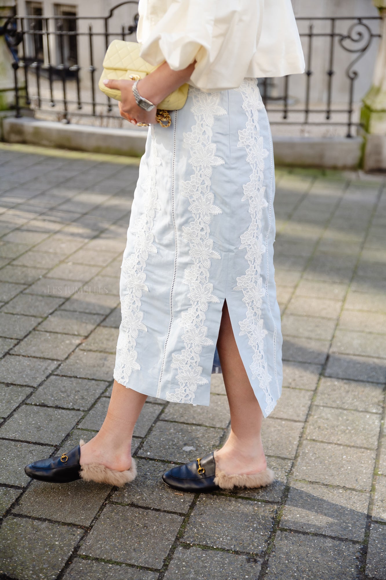 Melaine embroidered linen blend skirt light blue