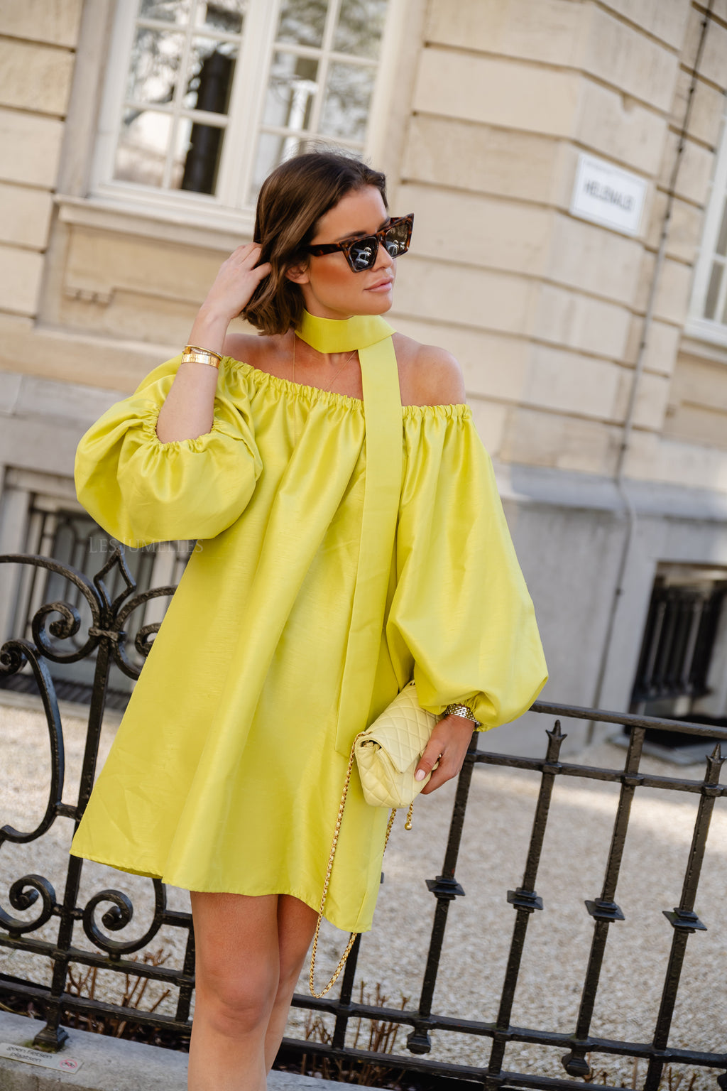 Ella off shoulder dress lime